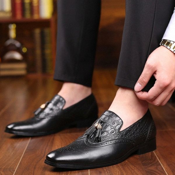 

fashion leather gentleman formal shoes men dress business wedding party shoes handmade tassel loafers chaussure big size 48 #ny1t