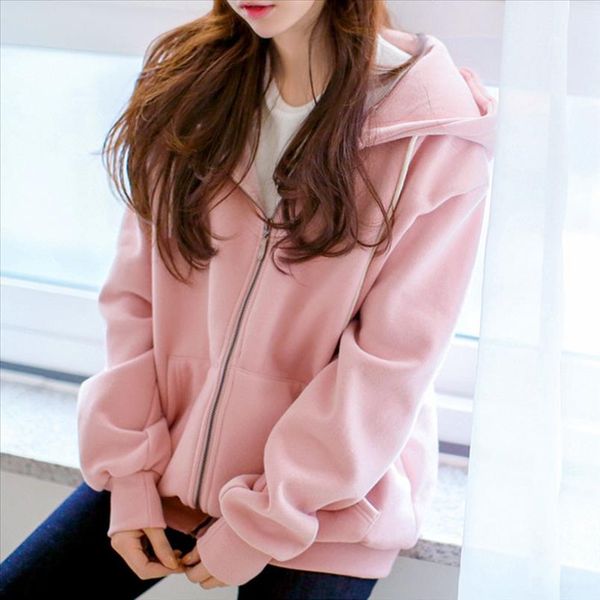 

women hoodies women zip hooded fleece long sleeve sweatshirt loose casual pockets coat harajuku sudadera mujer moletom 2021 new, Black