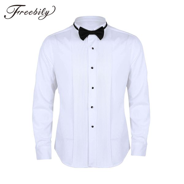 

men's french cuff tuxedo shirt solid color wing tip collar shirt men long sleeve dress shirts formal wedding bridegroom shirt y200408, White;black