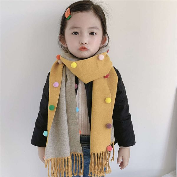 

autumn and winter 2020 new cashmere like children's color wool ball monochrome student warm scarf fashion versatile, Red;brown