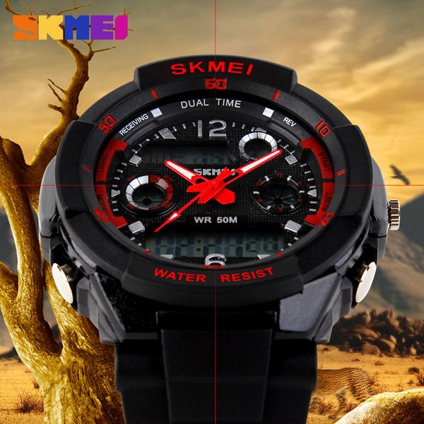 

fashion factory in stock wholesale skmei outdoor sport climbing electronic watch student waterproof double display watch tmall selling p, Slivery;brown