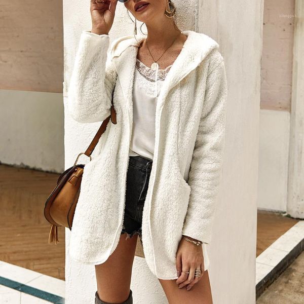 

ladies winter jacket white womens autumn winter faux long sleeves cardigan hooded keep warm coat w9101, Black;brown