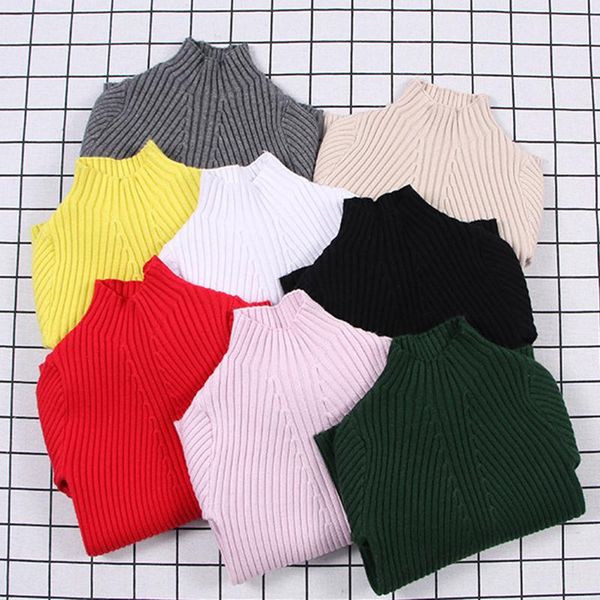 

2020 new spring baby boys girls turtleneck sweaters kids pullover sweaters knitted bottoming boys sweaters children clothing wmtkin, Blue