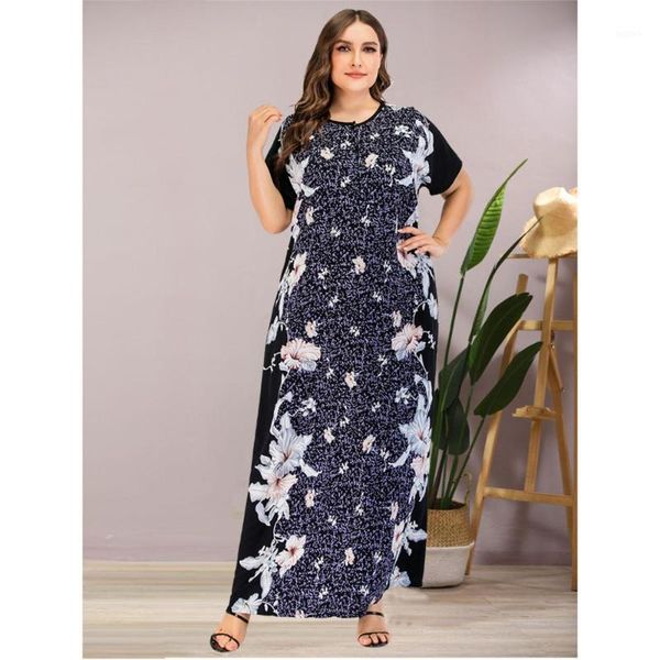 

summer women casual short sleeve floral print tank maxi dress plus size loose abaya kaftan ramadan robe moroccan gown vkdr21161, Red