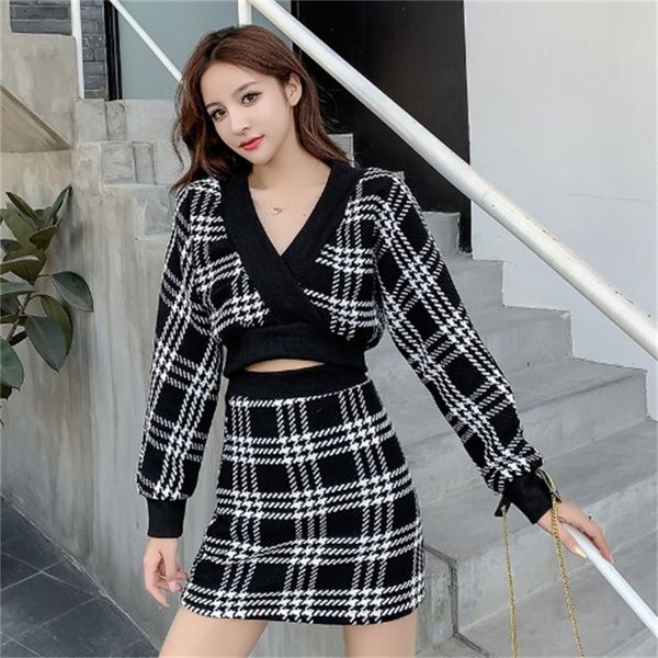 

2021 new spring new ladies temperament street small incense fashion goddess style knit two-piece skirt e4av, Gray