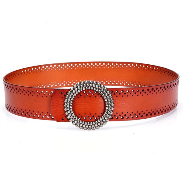 

bladiqi two layer women's dress decorative leather wide fashion sweater belt, Black;brown