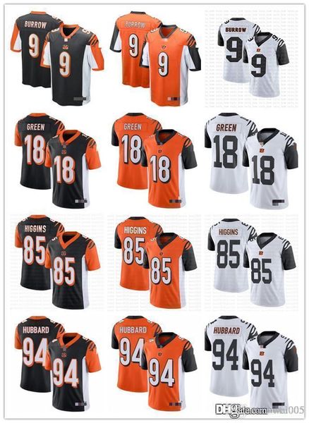 

men women youth cincinnati bengals 18 a.j. green 9 joe burrow 85 tee higgins 94 sam hubbard black orange custom football jersey, Black;red