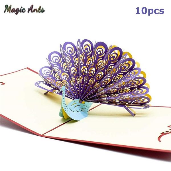 

10 пачка оптом павлин 3d всплывающие карты рождения с конвертом наклейка лазерное вырезать приглашение поздравительные открытки подарочная к