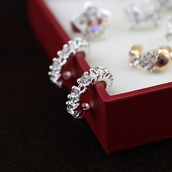

women ladies girls jewelry crystal imitate hoop earrings no ear hole c-ear clip ear cuff clamp earrings 1pc, Golden;silver