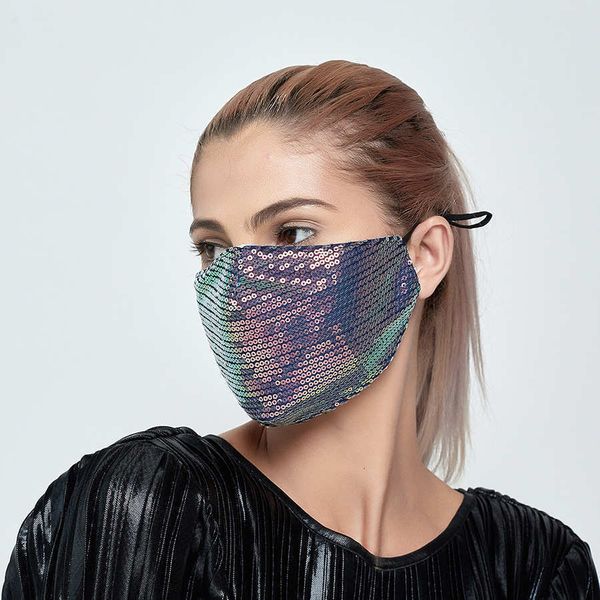 

sequins fashion ice silk bling 3d factory washable reusable mask pm2.5 care shield sun color gold elbow shiny face cover pfouf