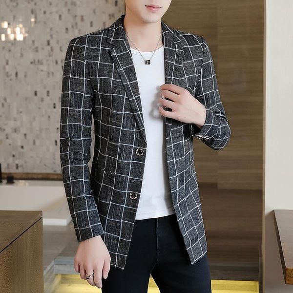 

spring and autumn men's suits in the long korean version slim small suit checked jacket fashion youth windbreaker men's jacket, White;black