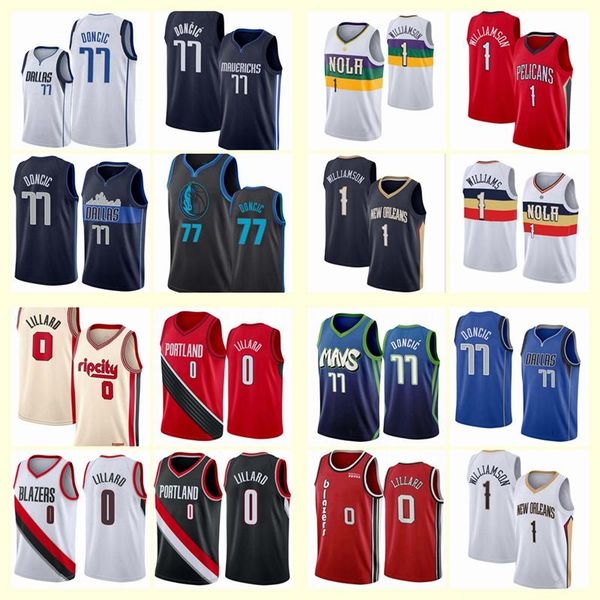 

men zion williamson luka doncic damian lillard swingman players on the court wearingnbajerseys basketball jerseys, Black;red