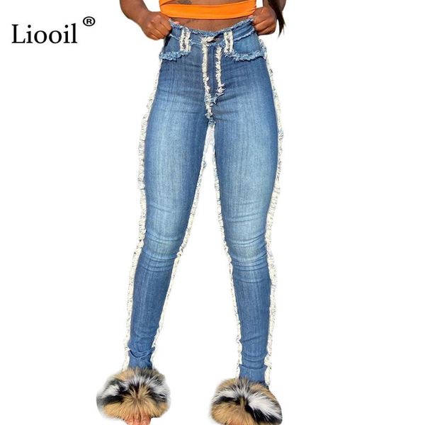 

women's jeans blue plus size high waist skinny sanding pencil with pocket 2021 women trousers wash distressed rave jean denim pants