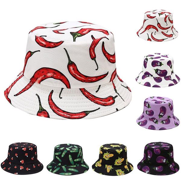 

new vegetables bucket hats for girls women two side reversible fisherman hat panama bob hat 2021 summer sun, Blue;gray