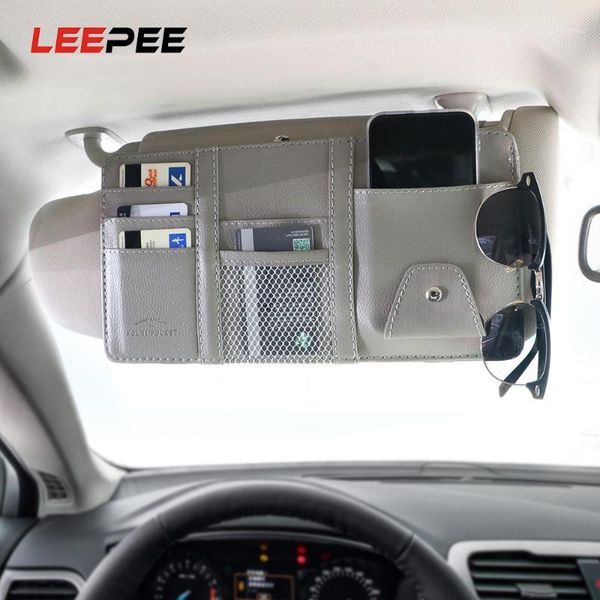 

leepee zipper pu leather card cd phone holder storage box multifunctional sun visor sunglasses clip sun visor storage pouch1