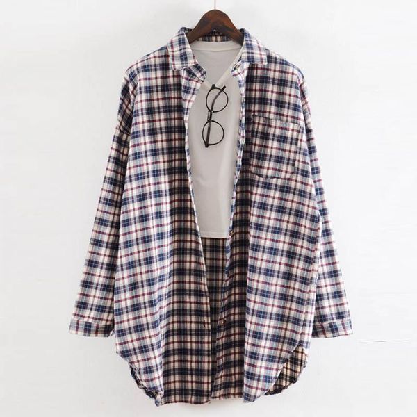 

vogorsean cotton plaid womens blouses shirts summer 2020 fall long sleeve plus size women blouse shirt red/blue/green1, White