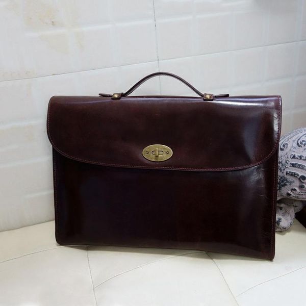 

genuine leather briefcase business handbag lapbag men's retro bag