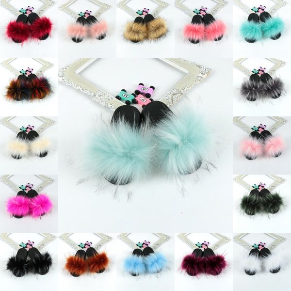

stripe furry slides for women summer fluffy slippers house fur female sandals fashion indoor ladies flip flops with pompon kimter-z141z