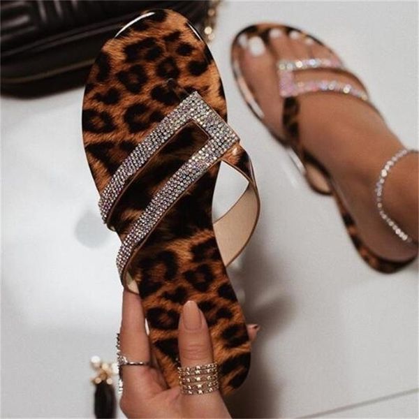 

pzilae rhinestone women slippers flip flops summer crystal bling slides women shoes leopard print casual slip on beach slippers y200423, Black