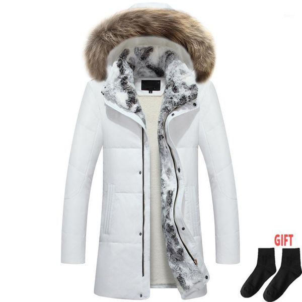 

winter thickening cold and windproof big fur collar lamb wool scarf down jacket men hooded detachable long thick warm down coat1, Black