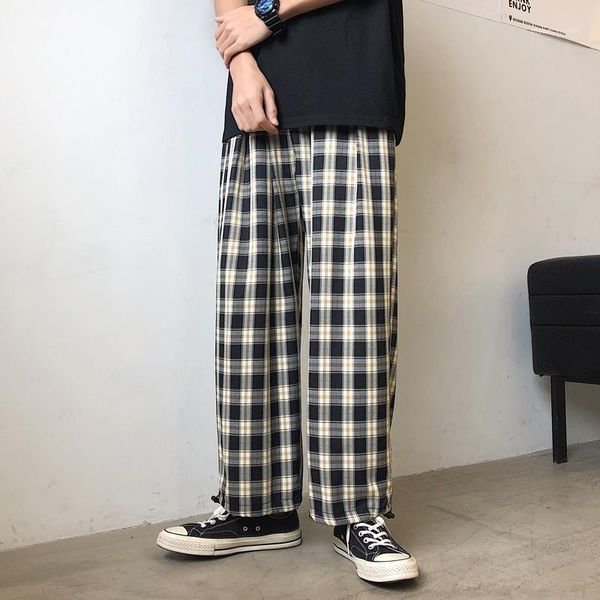 

men's pants classic plaid harem men summer elastic waist cropped trousers 100% cotton jogger street loose bloomers male female1, Black