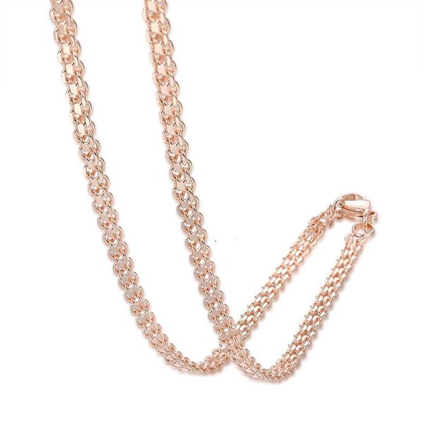 

4mm 5mm men necklace women 585 rose gold color chains link carve jewelry(no red box, Silver