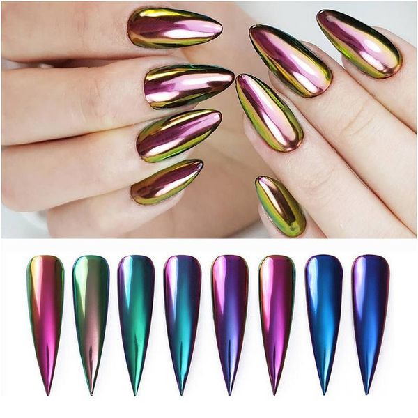 

chameleon mirror laser nail glitter powders auroras effect nail art chrome holo pigment dust diy design decorati jllyiq, Silver;gold