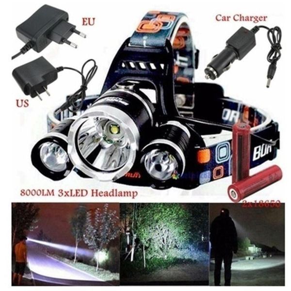

headlamps with 2x 18650 battery headlight torch lamp headlamp outdoor camping fishing bicycle bike 3 led portable durable1