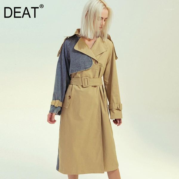 

2020 new deat spring and summer fashion women clothes turn-down collar denim patchwork full sleeves windbreaker wk40604xl1, Tan;black