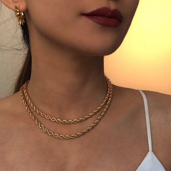 Bronze com 24K Gold Twist Chains Colares Festa Designer T Mostrar Pista de Pista de Jóias Rare Ins Japão Moda Coreana Q0531