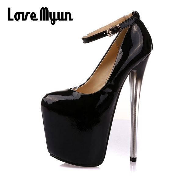 

round toe super high heels shoes woman wedding party shoes 19 16 22cm big 50. ladies thin heels pumps platform nn-91 y200702, Black