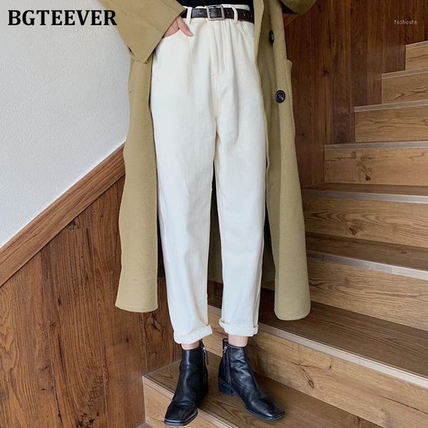 

bgteever thicken velvet warm pants female denim pants winter high waist casual long women jeans loose trousers 20191, Blue