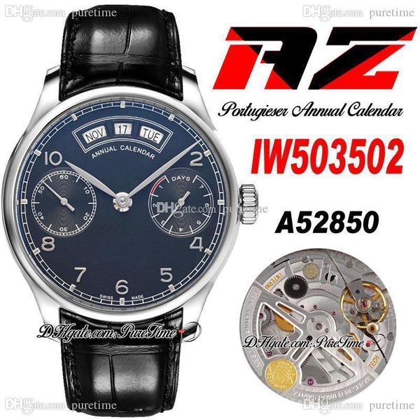

azf iw50350 annual calendar power reserve a52850 automatic mens watch steel case black dial silver markers black leather strap super edition, Slivery;brown