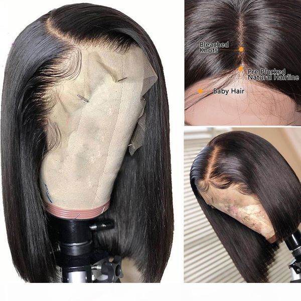 

full lace human hair bob wigs fake scalp 13x6 frontal straight brazilian remy human hair lacefront short bob wig for black women, Black;brown