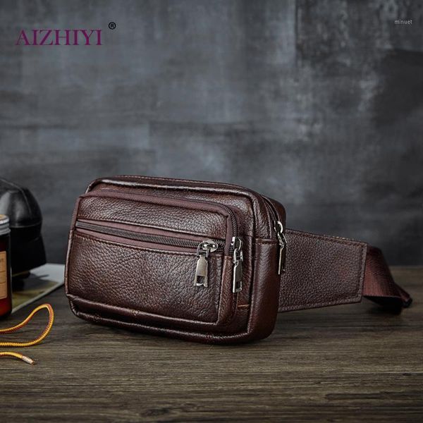 

2020 new multilayer men fashion pure color shoulder chest bags male casual genuine leather zip waist messenger packs1