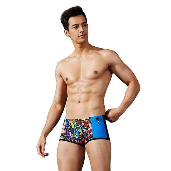 

seobean men's boxers swimming trunks middle waist and floral style 90801, Black;white