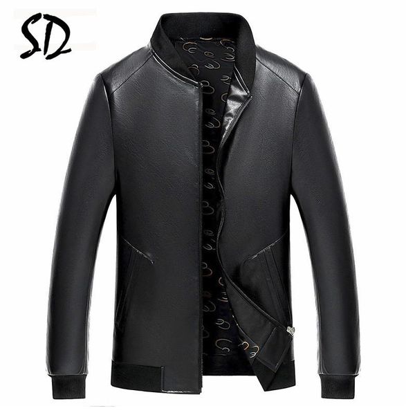 

winter plus velvet men's business pu leather jackets men locomotive leather coat male faux fur jacket men for father, Black