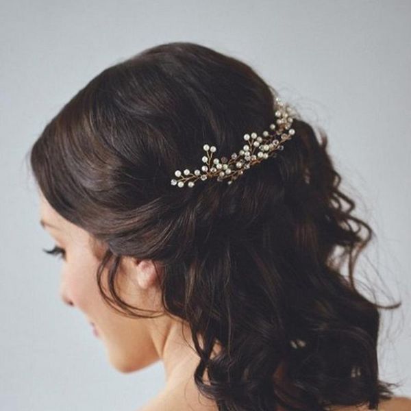 

4pcs handmade crystal flower wedding hair pins bridal rhinestone beads hair pieces vine hairpins bride jewelry accessories, Golden;silver