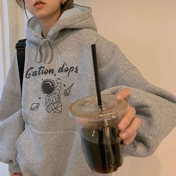 

ins new sweater women's hoodie plush schoolhouse bf loose korean versatile jacket warm trend, Black