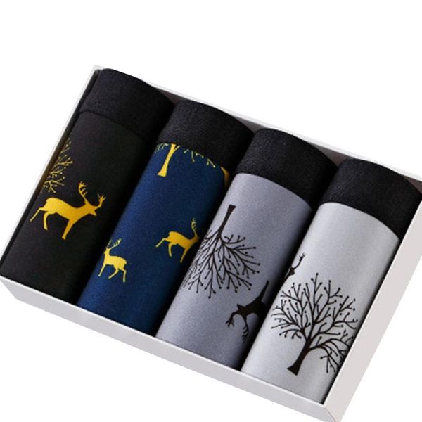 

4pcs/lot boys underwear for man print men underpants comfortable male boxer bulge pouch shorts home panties husband, Black;white