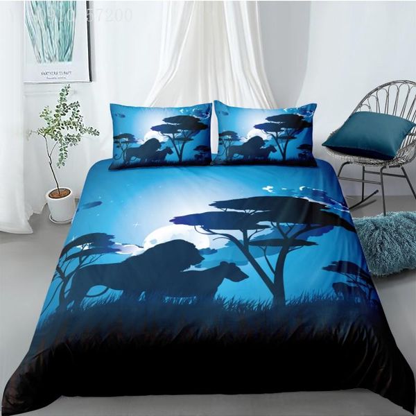

bedding sets animal print set lion moon 3d comforter cover for kids adults bedroom decor duvet 2/3pcs single double  size