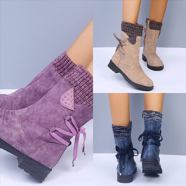 

gu05 new shoes ankle for woman boot rockoko combat boots knit leather womenboot biker boots black calfskin stretch fabric high non-slip