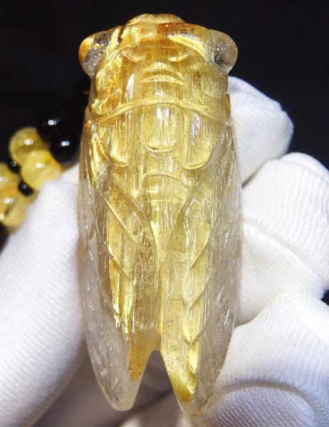 

rutilated natural gold rich quartz cicada 44.3/19/14.5mm pendant fashion jewellery certified aaaaaaaaa 9ox3, Silver