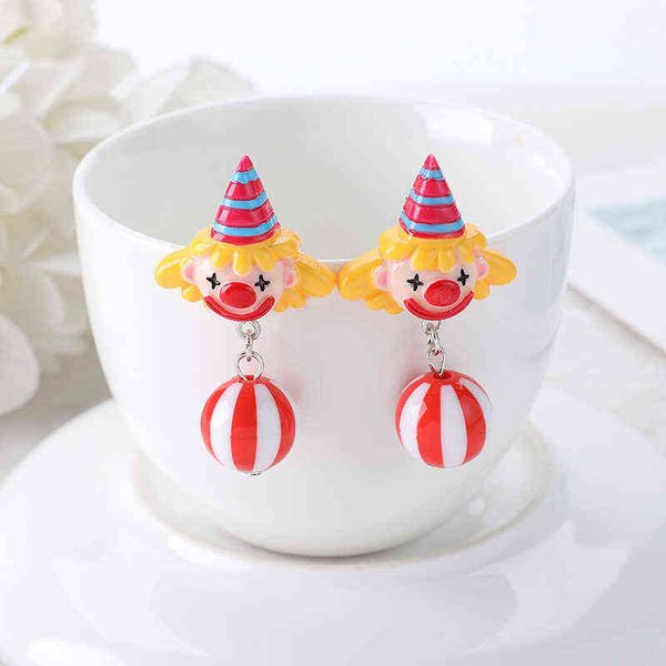 

1pair stud earring multicolours resin clown with beads dangle jewelry for children and woman birthday gift g220312, Silver