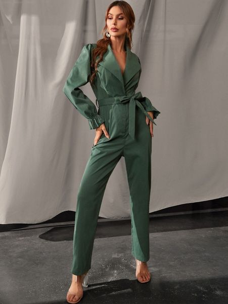 

luukse solid belted bell sleeve jumpsuit z9cx#, White