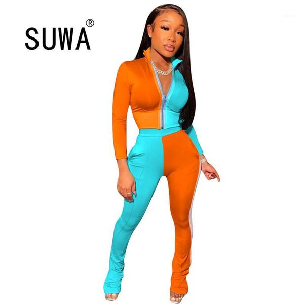 

sport women clothing set zipper up sweatshirts flare skinny pants jogger sweatpants suit two piece set tracksuit fitness outfits1, Gray