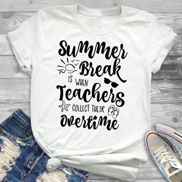 

women lady t shirt teachers beach printed tshirt ladies short sleeve loose tee shirt women female clothes graphic t-shirt, White