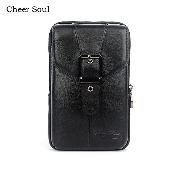 

cheer soul genuine leather male casual waist bag cell/mobile phone coin purse pocket belt fashion cowhide men bum pouch pack