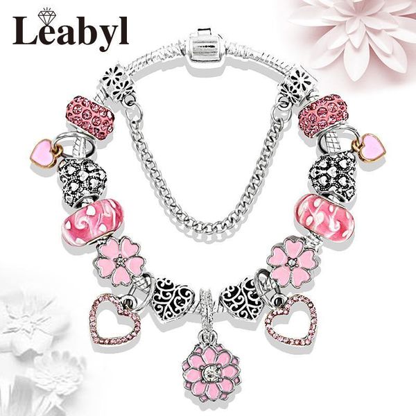 

euroean & american lovely ink heart love charm bracelets & bangles enamel crystal bead bracelets for birthday jewelry1, Golden;silver