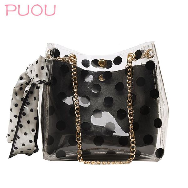 

shoulder bags women fashion handbag female transparent dot scarf strap chain crossbody small bag girl beach jelly messenger